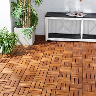 SAFAVIEH Outdoor Silve Wooden Floor Tile (10 Pack) - 12" W x 12" D x 1" H - 12Wx12Dx1H