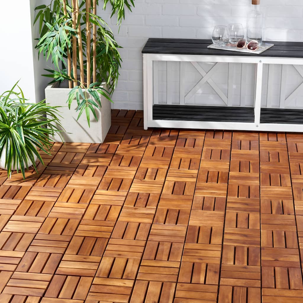 SAFAVIEH Outdoor Silve Wooden Floor Tile (10 Pack) - 12" W x 12" D x 1" H - 12Wx12Dx1H