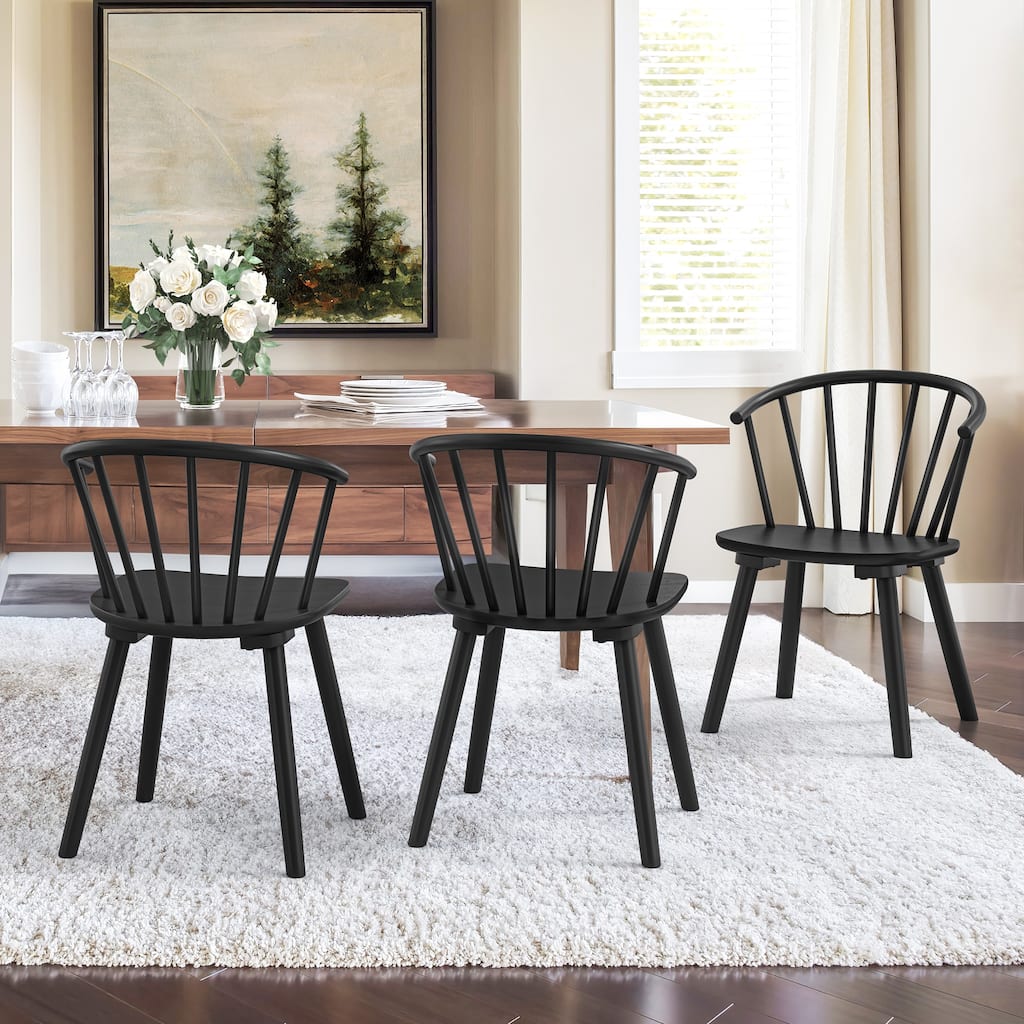 Modern 18.in Kitchen Island Wooden Armless Set of 3 Dining Chairs with Spindle Back