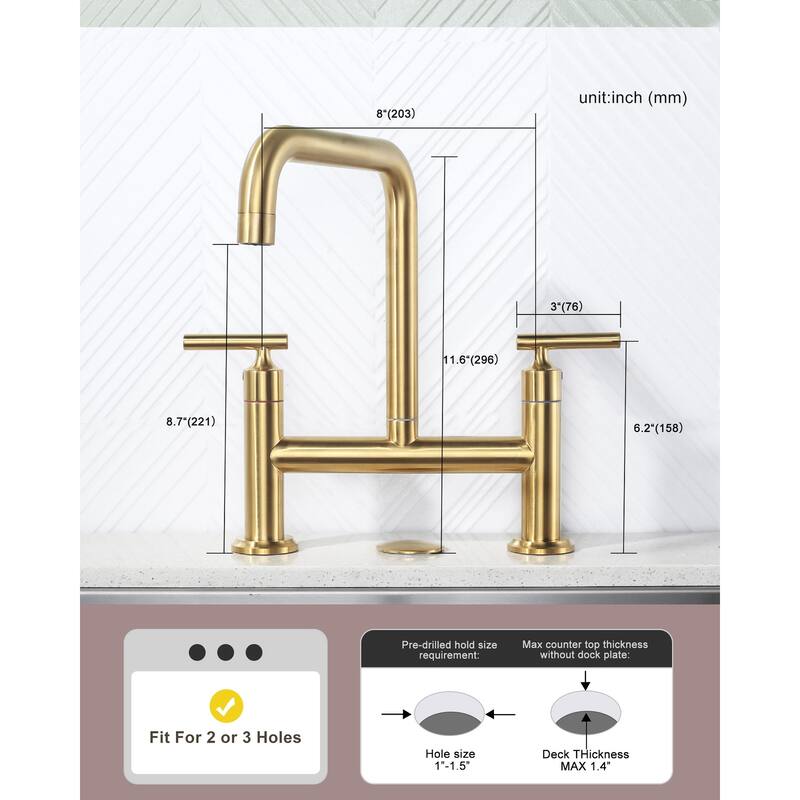 WOWOW Double Handle Bridge Faucet with Kitchen Sink Hole Cover