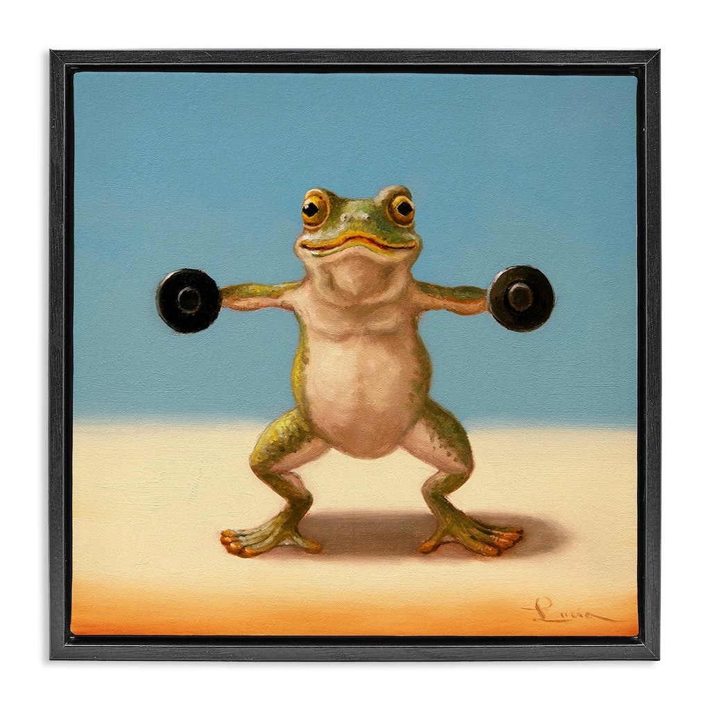 Stupell Exercise Weights Frog Framed Floater Canvas Wall Art Design By Lucia Heffernan