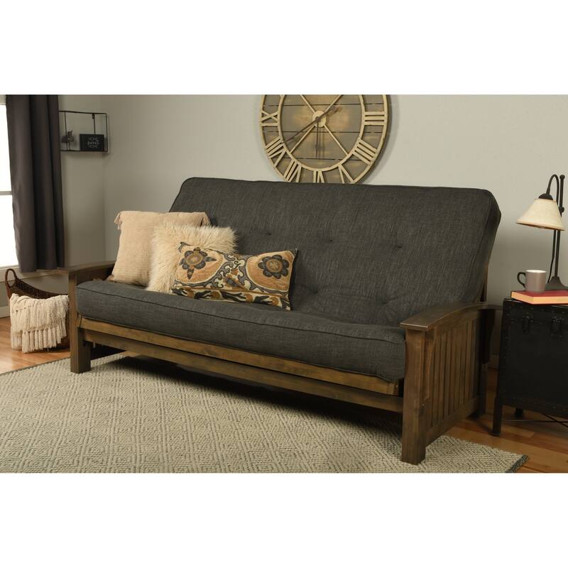 Somette Washington Queen-size Futon Set in Rustic Walnut Finish with Linen Mattress