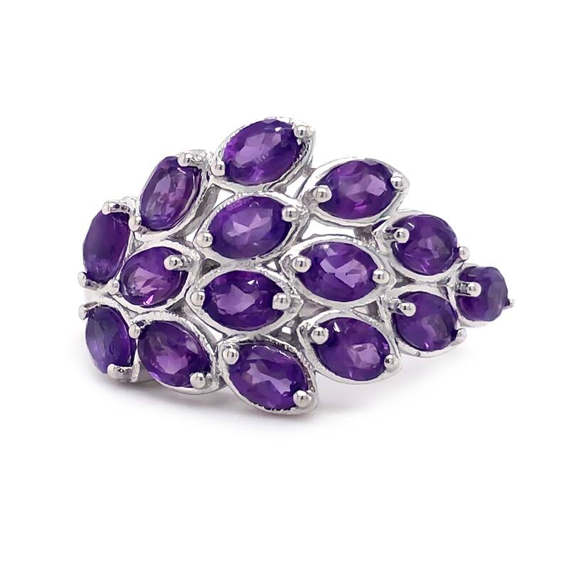 925 Sterling Silver 4x3mm Oval Cocktail African Amethyst Ring