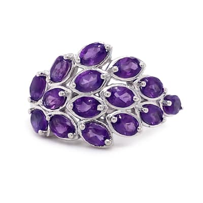 925 Sterling Silver 4x3mm Oval Cocktail African Amethyst Ring