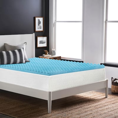 Onetan 1", 2" & 3" Convoluted Gel Infused Memory Foam Mattress Topper with Egg Shell Design - Blue
