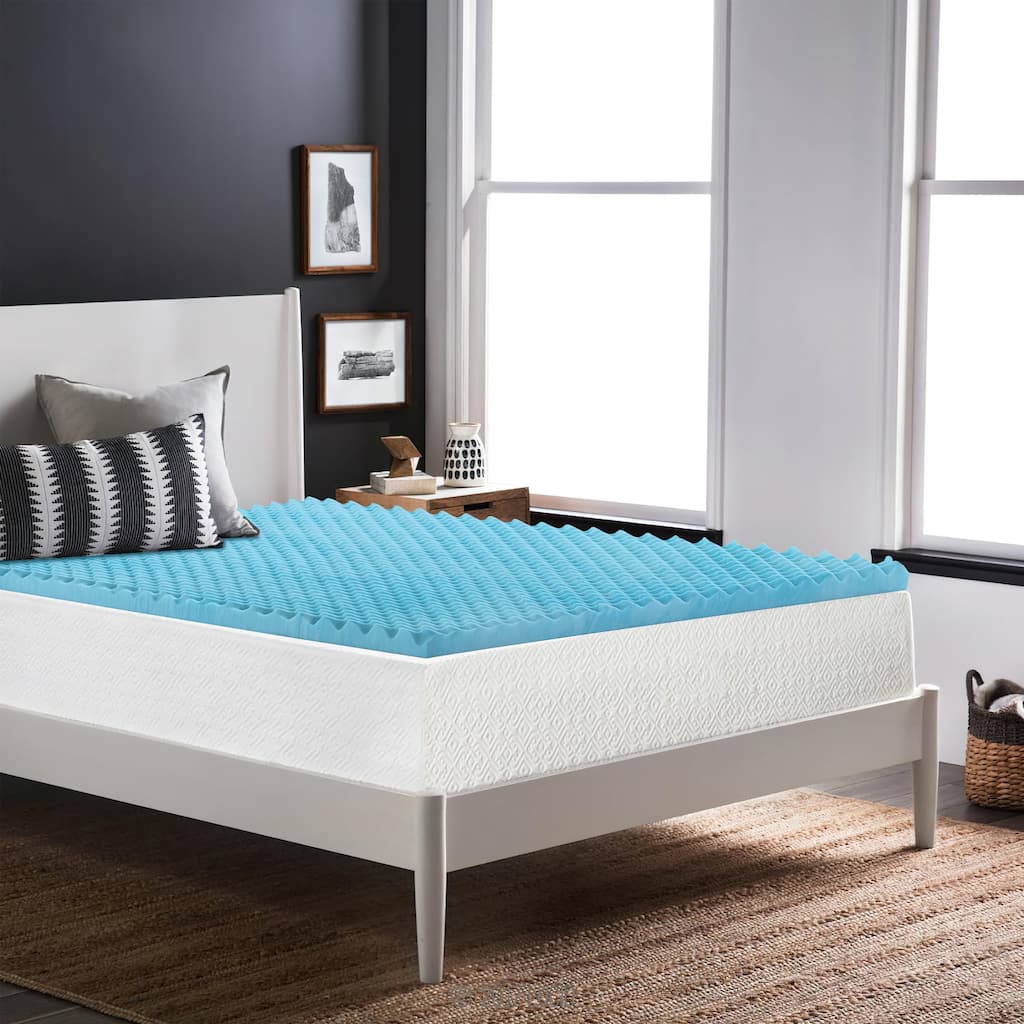 Onetan 1", 2" & 3" Convoluted Gel Infused Memory Foam Mattress Topper with Egg Shell Design - Blue