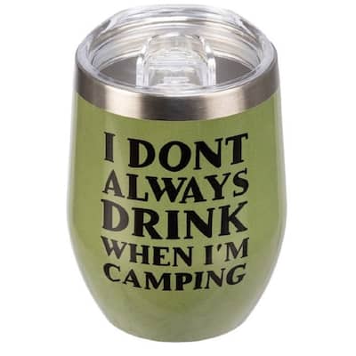 I Don't Always Drink When Camping Tumbler Stainless Steel Plastic Lid 12 Ounces - Black