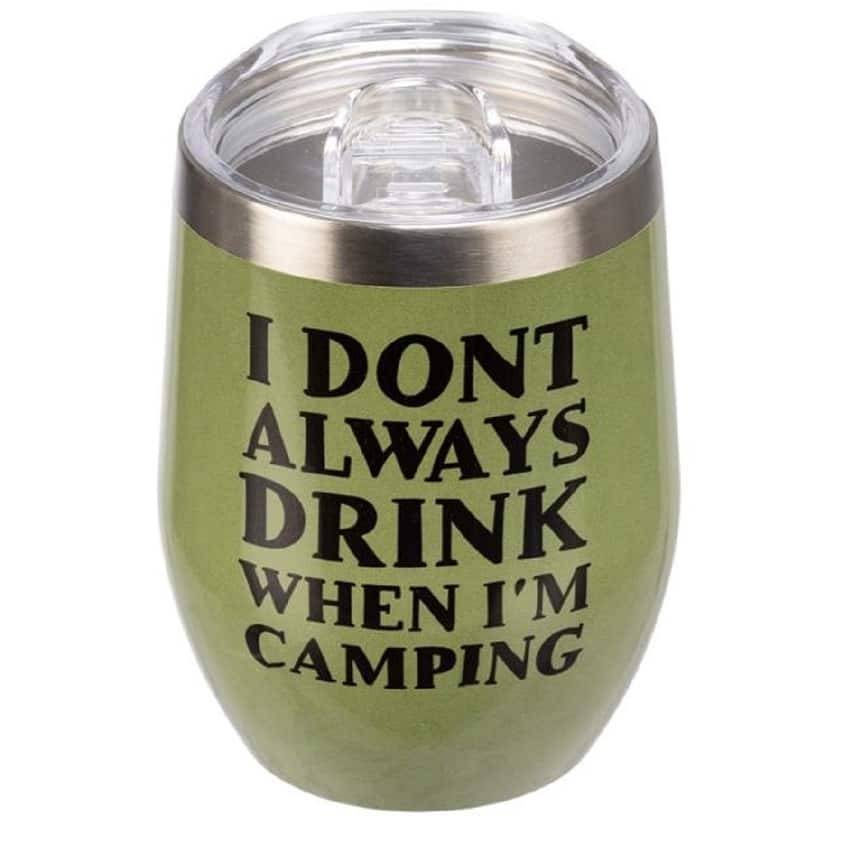 I Don't Always Drink When Camping Tumbler Stainless Steel Plastic Lid 12 Ounces - Black