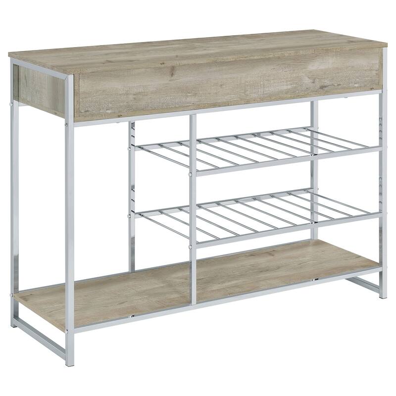 Melrose Grey Washed Oak and Chrome 2-drawer Home Bar Storage