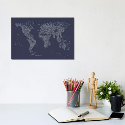 iCanvas "Font World Map (Navy Blue)" by Michael Tompsett Canvas Print