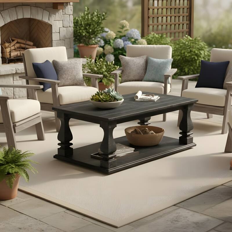 Farmhouse Coffee Table with Open Bottom Shelf for Living Room