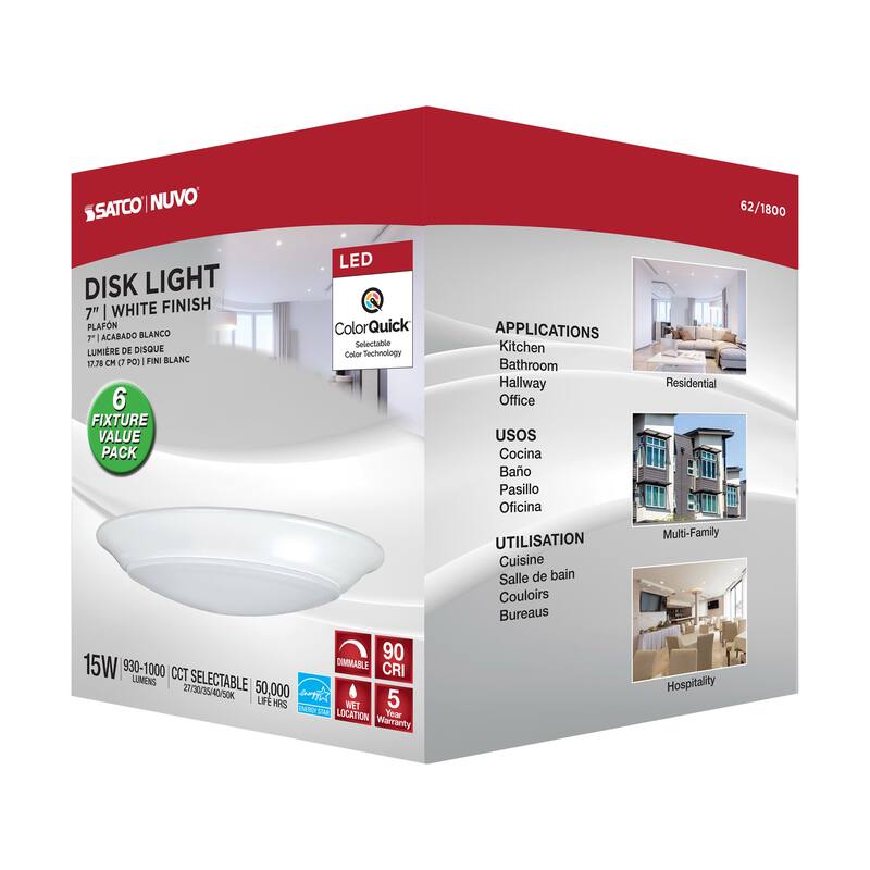 7 in. LED Disk Light 6 Unit Contractor Pack 5-CCT Selectable 27K/3K/35K/4K/5K White Finish