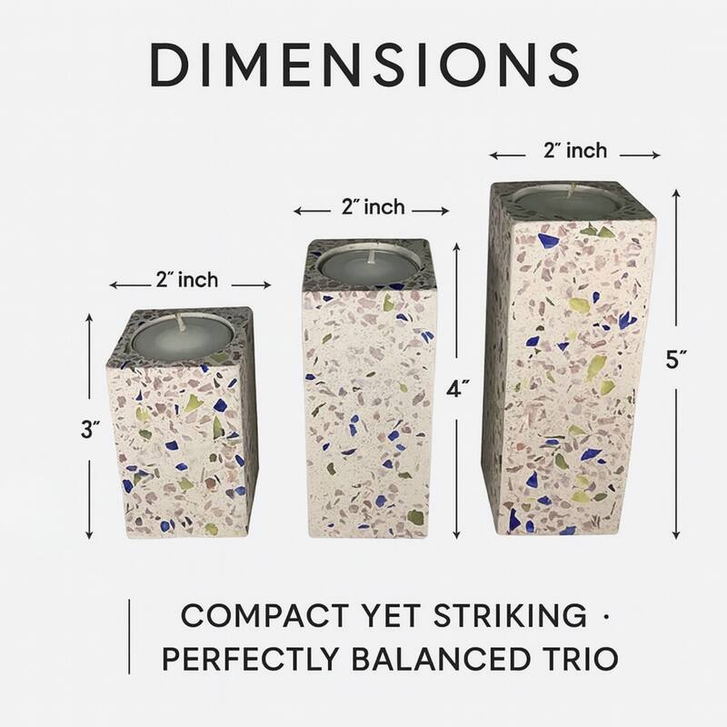 Pink Set of Three Block Tealight Candleholders with Splatter Design