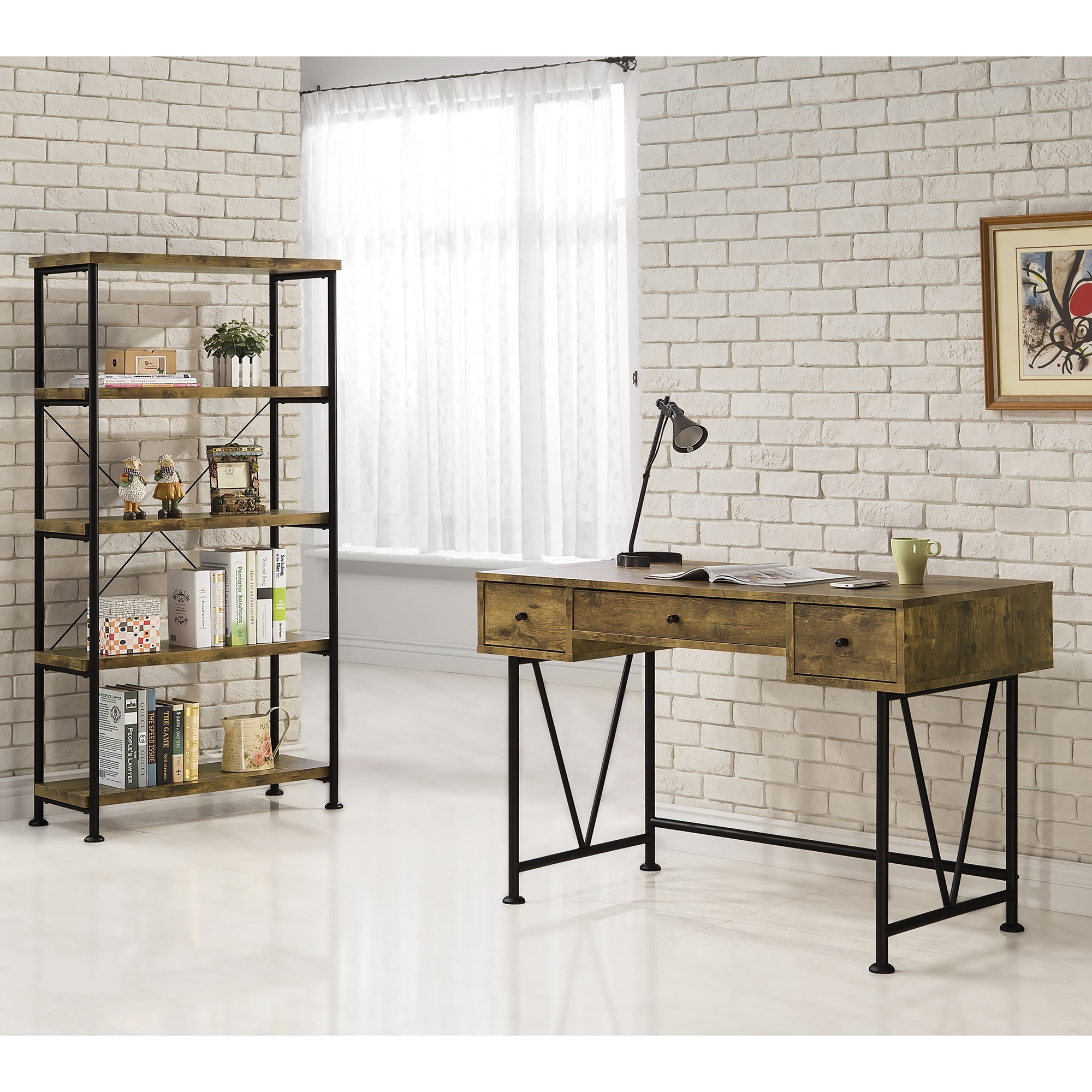 Rustic Nutmeg 2-piece Computer Desk and Bookcase