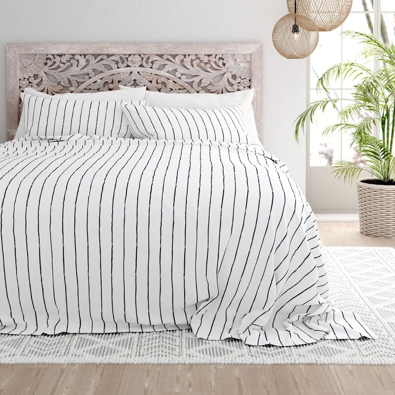 Becky Cameron Distressed Field Stripe Pattern 4 Piece Deep Pocket Bed Sheets Set - California King