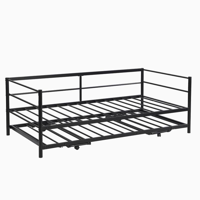 Twin Size Metal Daybed with Adjustable Trundle