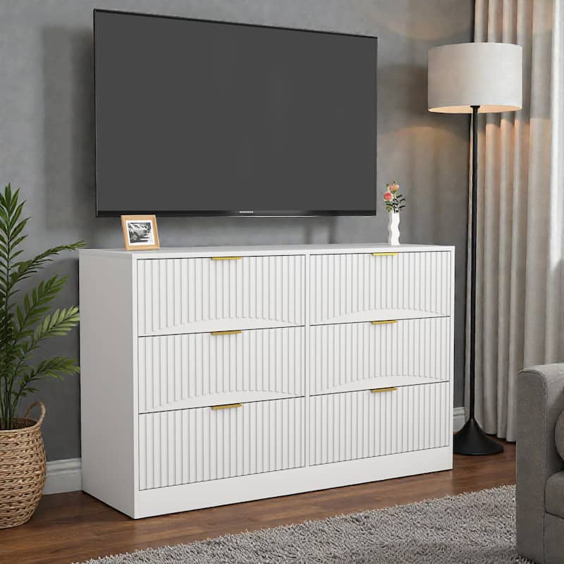 Modern 6 Drawer Dresser with Wavy Drawer Fronts, Large Chest of Drawers Storage Cabinet for Bedroom Living Room