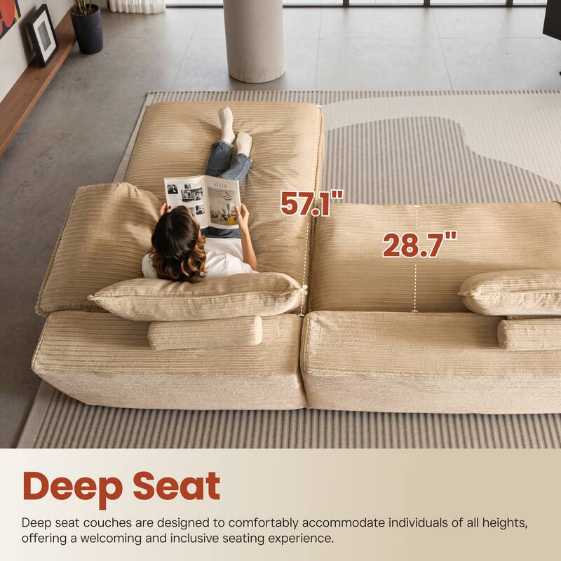 OVIOS L-Shaped Sofa with Dual-Tone Stripe Fabric​