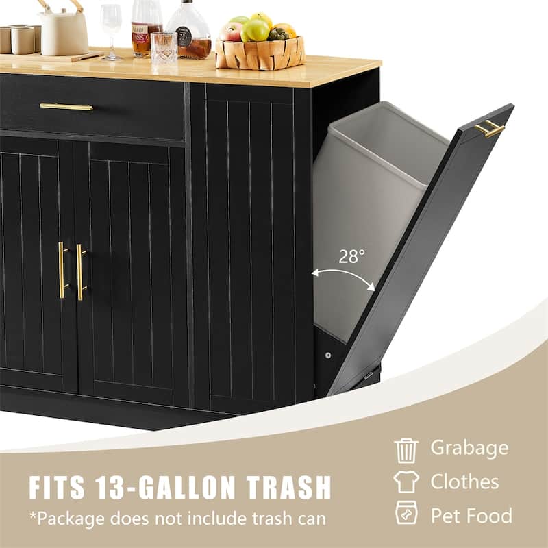 53'' Kitchen Storage Islands with Drawers and Trash Can Storage