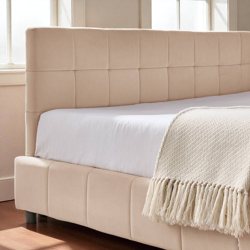 Full Size Velvet Upholstered Tufted Daybed Frame with Backrest and Armrest, Mid-Century Sofa Bed for Bedroom or Living Room