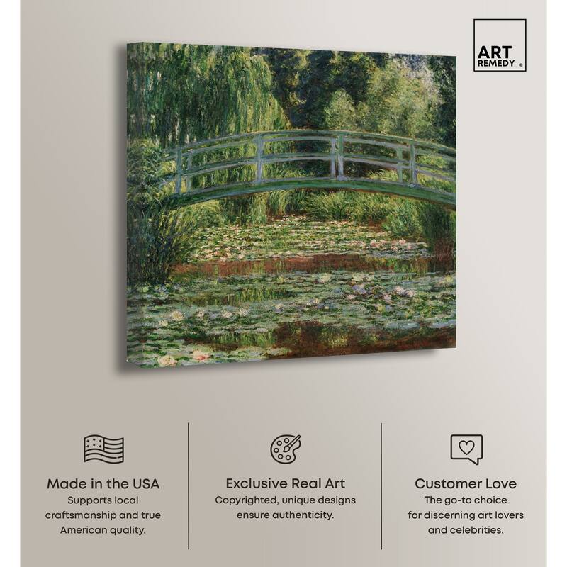 Art Remedy Monet - The Japanese Footbridge And The Water Lily Pool Giverny Gallery Wrapped 1 Piece Canvas Wall Art