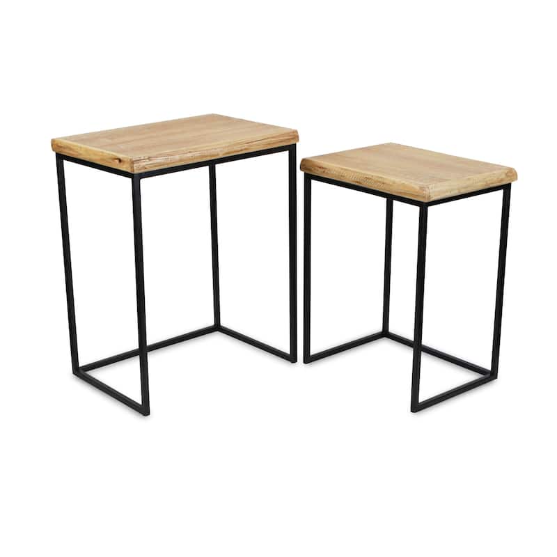 HomeRoots Set of Two 25" Black And Brown Solid Wood Nested Tables - 19.75 in. x 24.75 in. x 13.75 in.