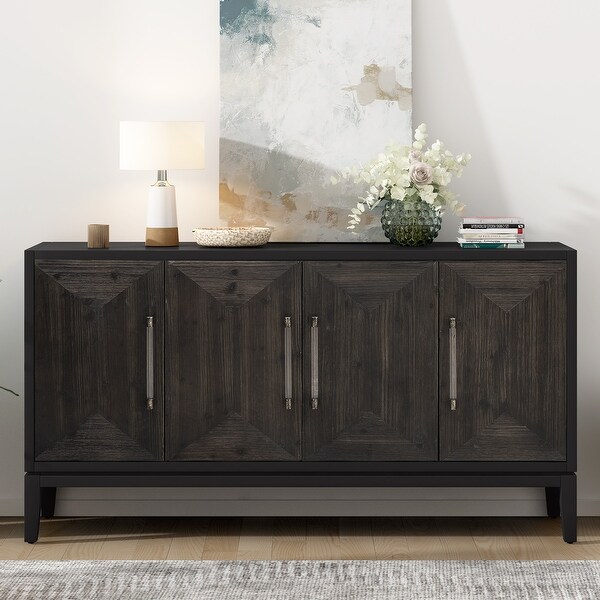 4 Door Sideboard Buffet Cabinet with Brushed Doors Entryway Serving Storage Cabinet Dining Room Accent Console Cabinet Black