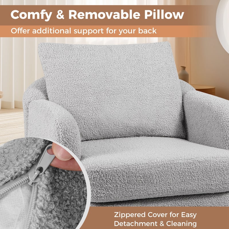 Gymax Sherpa Accent Chair Set of 2 w/ Seat Cushion & Pillow Rubber