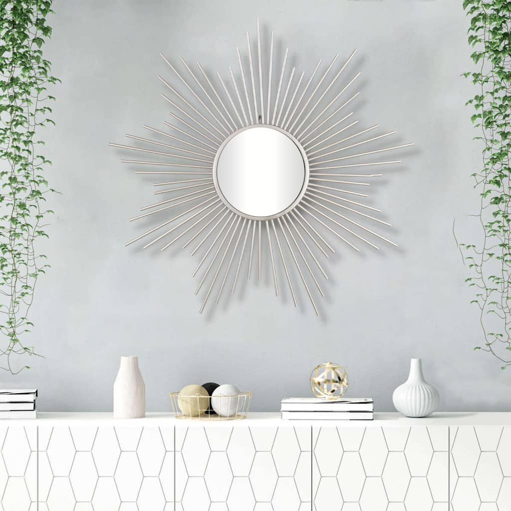 Silver Metal Sunburst Mirror - W: 32" x D: 0.75" x H: 32"
