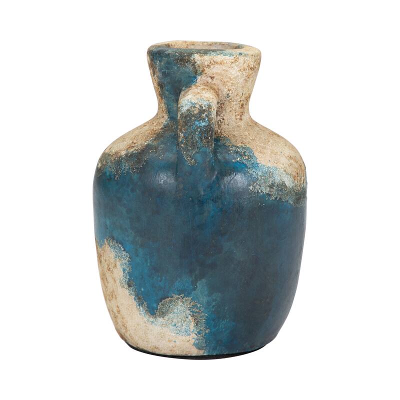 Sagebrook Home Textured Terracotta Blue/ivory Double Handle Vase/ Jug
