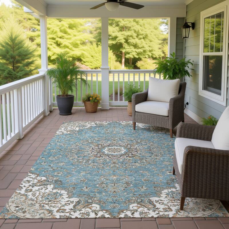 Machine Washable Indoor/ Outdoor Traditional Niko Chantille Rug - Teal - 8' x 10'