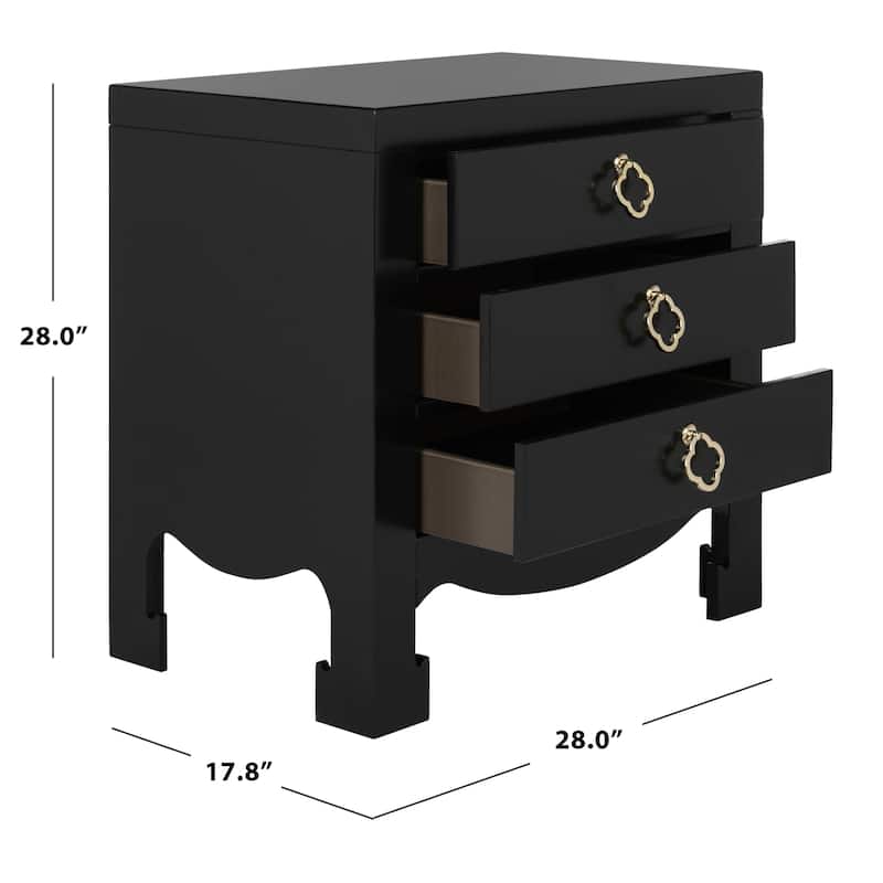 SAFAVIEH Jana Black 3-Drawer Nightstand