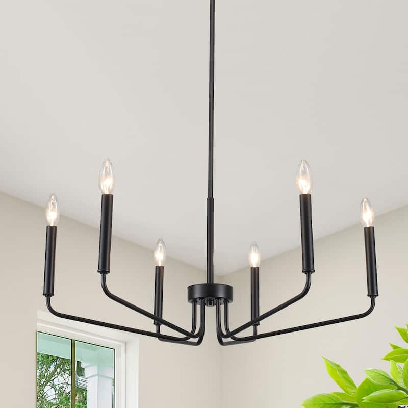 6-Light Rustic Candle Style Chandelier for Dining Room, Farmhouse Chandelier for Dining Room Living Room Bedroom Kitchen - Black