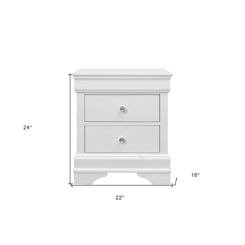 Contemporary Shagreen 2 Drawer Nightstand with Rubber Wood Frame - White