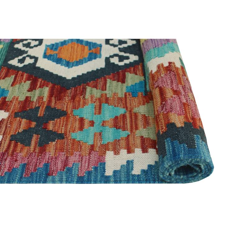 Flatweave Aliya Red/Blue Runner - 2'6" x 9'9"