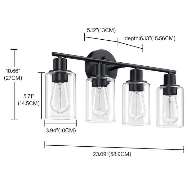 dimension image slide 1 of 4, 4-Light Bathroom Vanity Light with Clear Glass