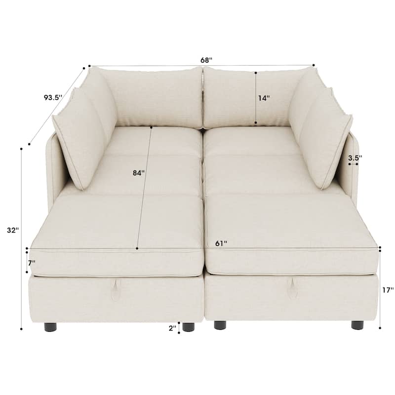 Modular Convertible Storage Sleeper Sofa Set, Beige Chenille for Living Room