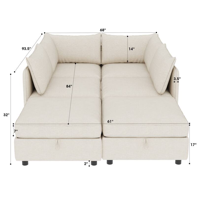 Modular Sleeper Sofa Bed Convertible U-shape Recliner wStorage Ottoman