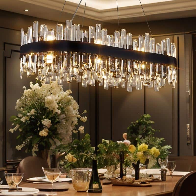 KAYLA 35in Dimmable Black Rectangle Crystal Chandelier - 35.4in
