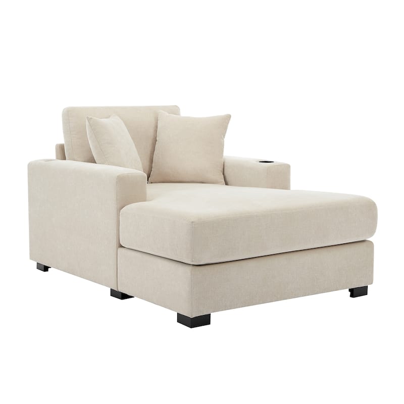Chenille Fabric Chaise Lounges Couch with Pillows Charge Station and Cup Holders Lounge Chair Oversized Single Sofa Accent Chair