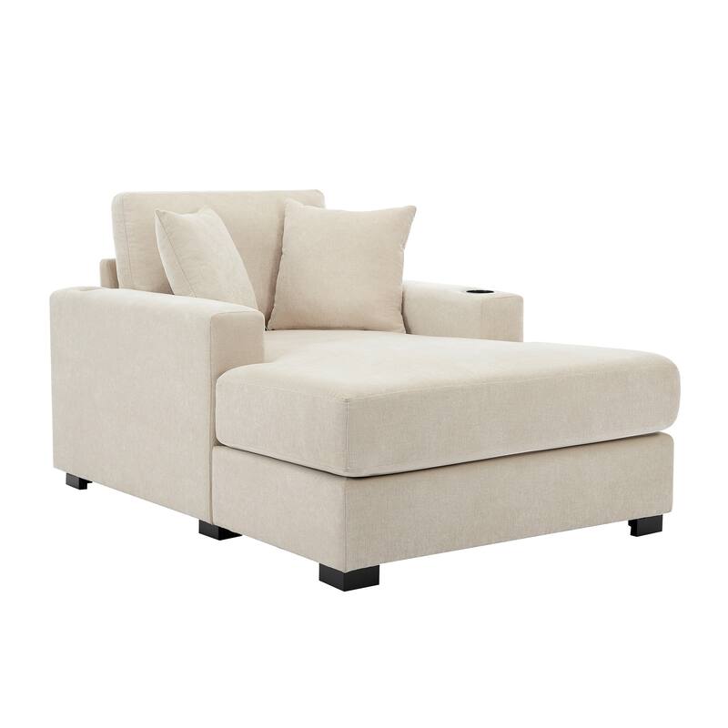 Oversized Chaise Lounger Modern Sofa Couch with Pillows, Charge Station & Cup Holders