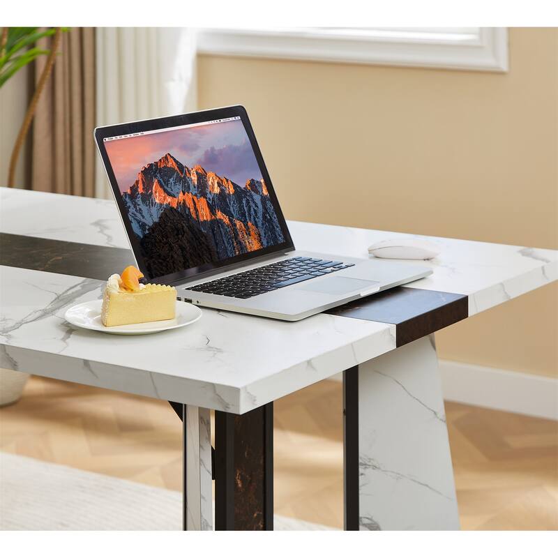 70.9'' Large Dining Table for 8 People, Marble Grain Rectangular Table - Waterproof and Deluxe Family Table with Adjustable Legs