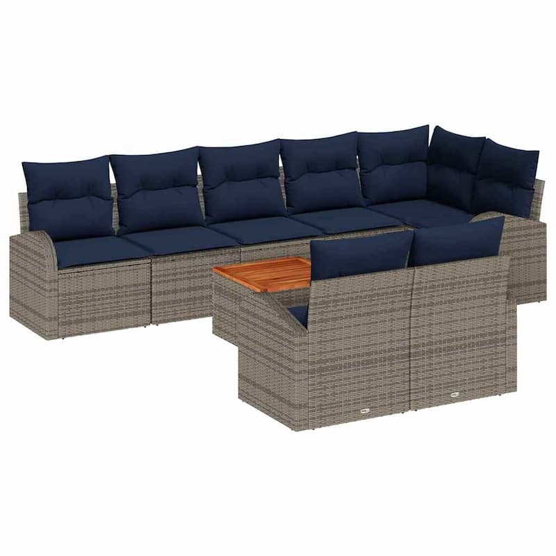 vidaXL 9 Garden Sofa Set with Cushions Black/Grey Poly Rattan - 113.8 x 48.8 x 27.2