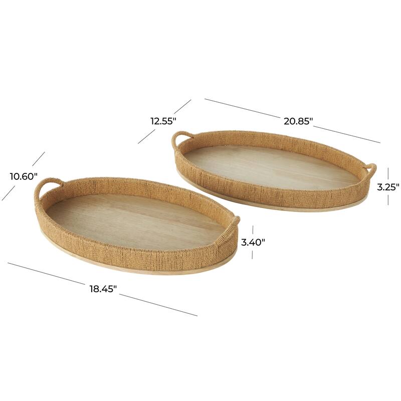 Wood Handmade Living Room Decor Tray with Wood Base - Set of 2 Brown - Roche River Decor