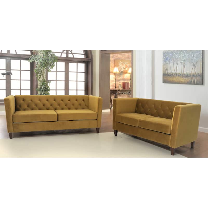 Lisette Velvet 2PCs Living Room Set Sofa & Loveseat - Yellow