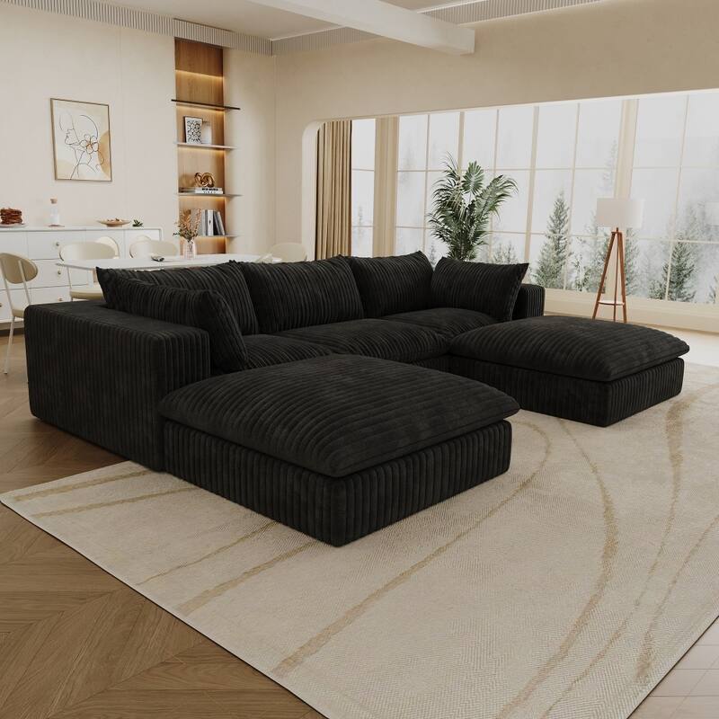 118.2" Modular Corduroy Fabric U-Shape Sofa with Deep Seat Couches,Double-layer Design