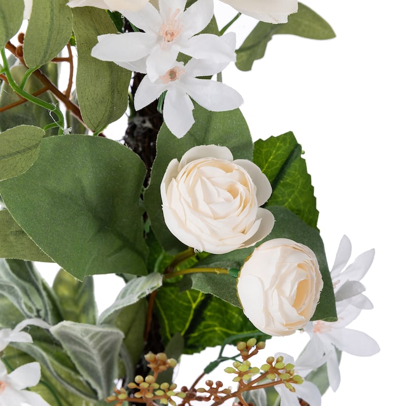 Glitzhome Peach Dahlia Floral Wreath Teardrop Garland