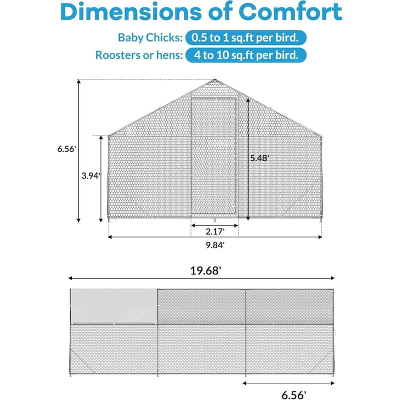 Large Metal Chicken Coop, Walk in Poultry Cage for 20/ 30 Chickens