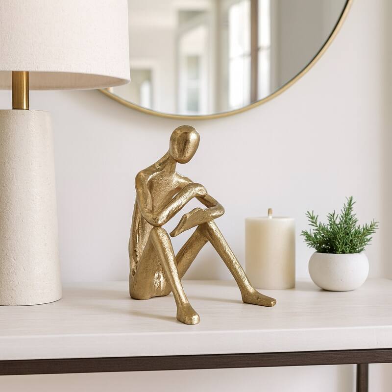 Sitting Man Sculpture Figurine for Home Decor - 6.75", Gold - 6.75"