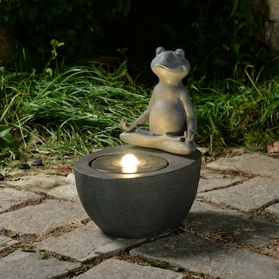 LED Lighted Meditating Frog Outdoor Garden Water Fountain - 19.25"